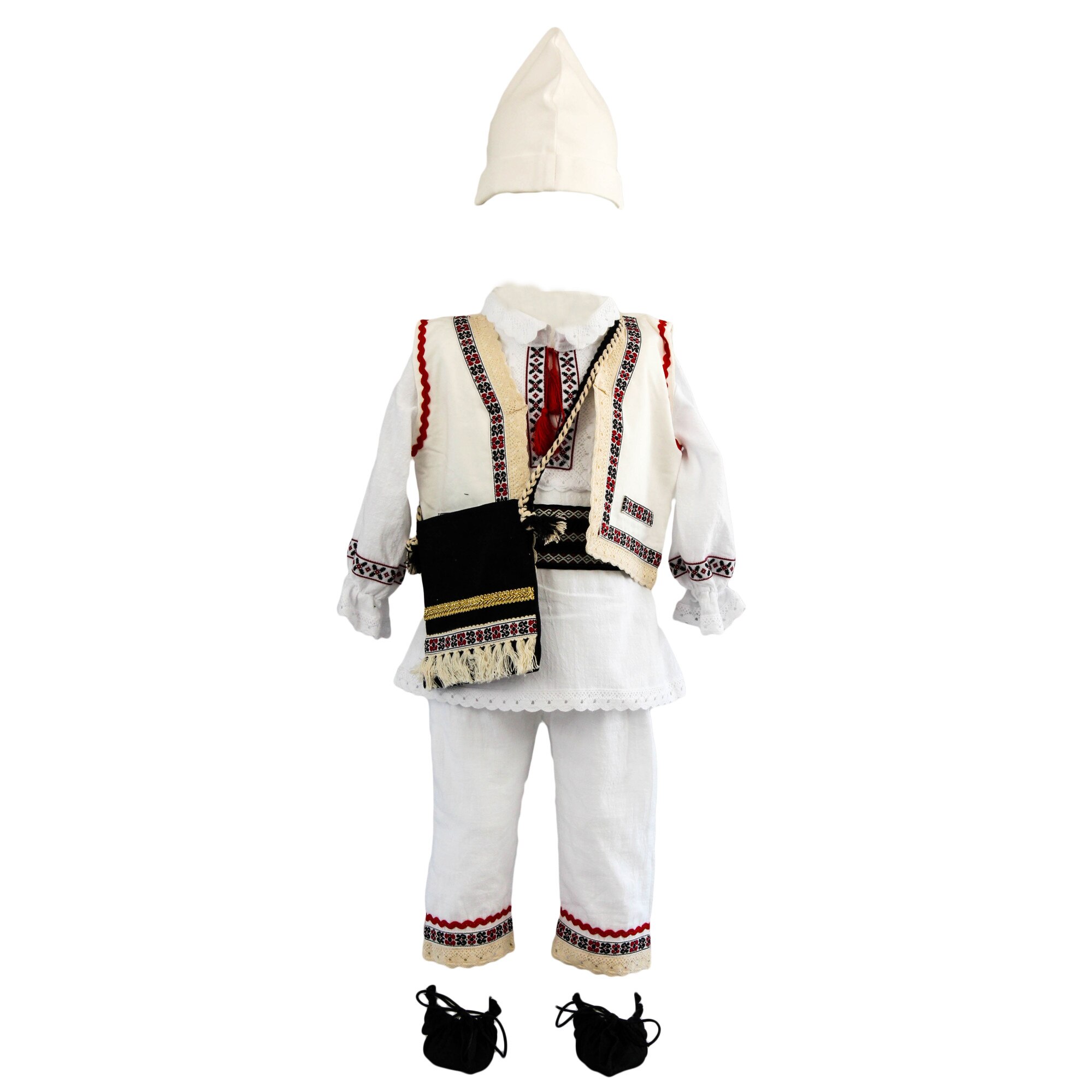 Costum botez traditional, model Ion, culoare alb-rosu, varsta 3-6 luni